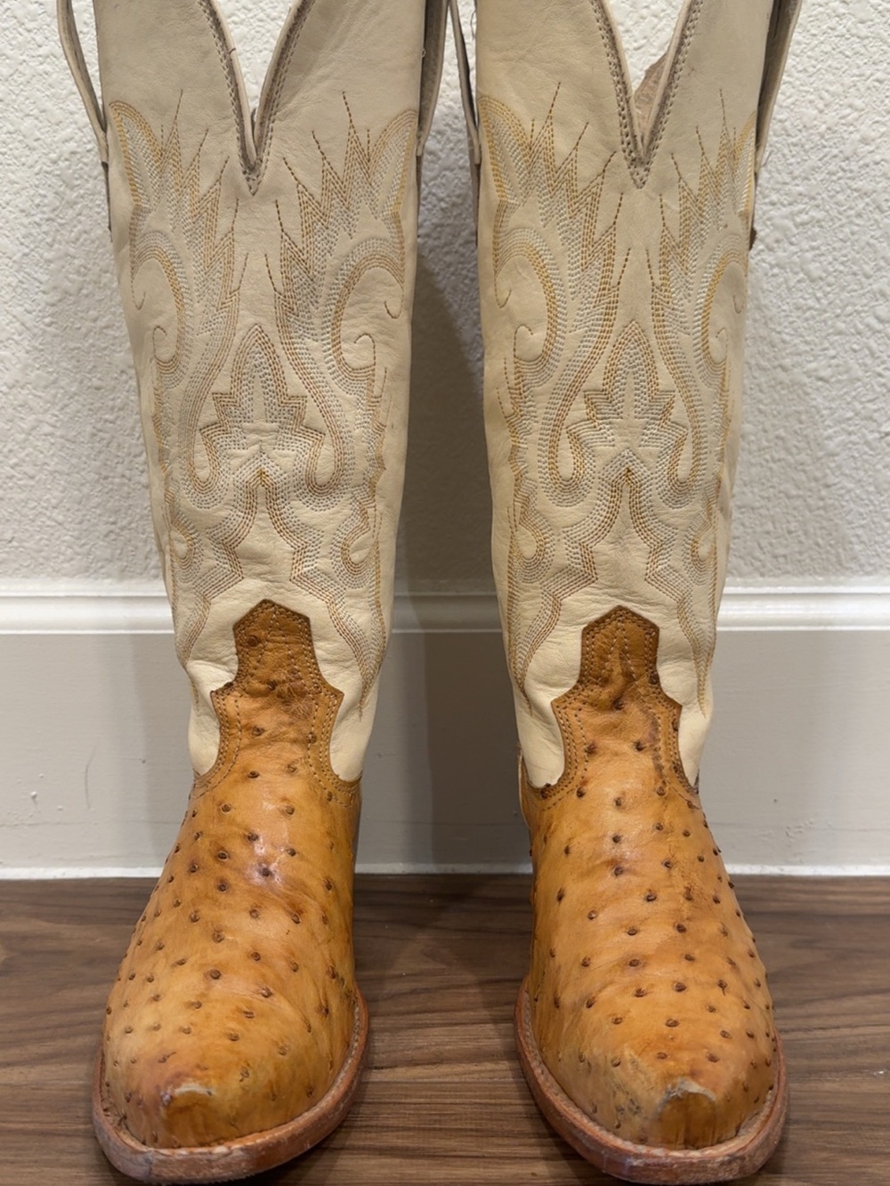 Women's Two-Tone Tan & Cream Ostrich Western Cowboy Boots